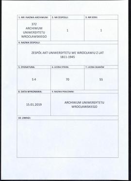 Repertorium der in der Breslauer Universitäts-Registratur vorhandenen Special-Akten, 1811 - 1926
